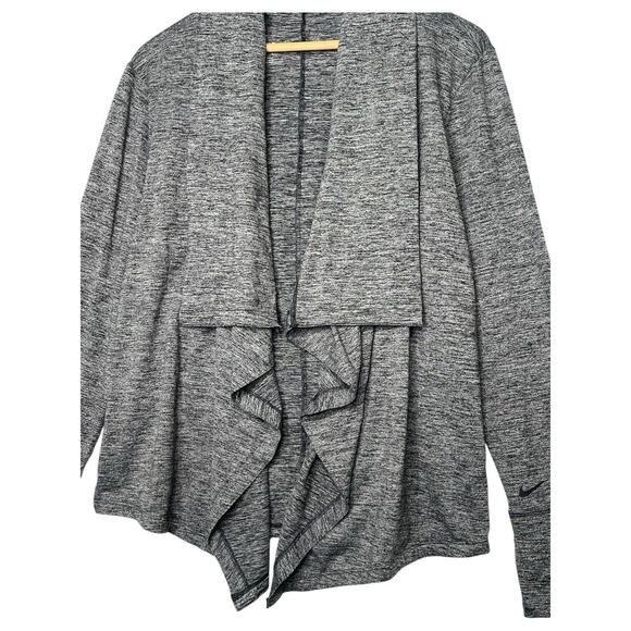 Nike Yoga Top Womens M Dri Fit Open Front Drape Cardigan Heathered Athletic Gray - Picture 6 of 16